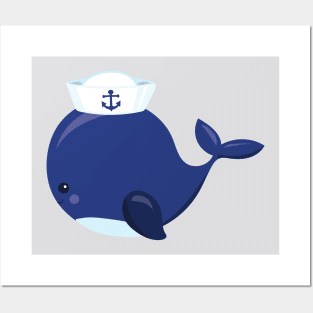 Sailor Whale, Little Whale, Cute Whale, Blue Whale Posters and Art